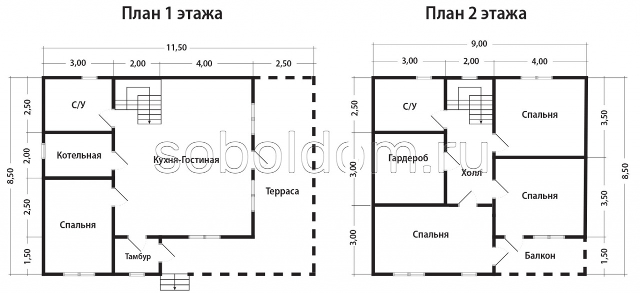 Фото готовых работ - Каркасный дом 8,5х11,5 м (Проект К-162)