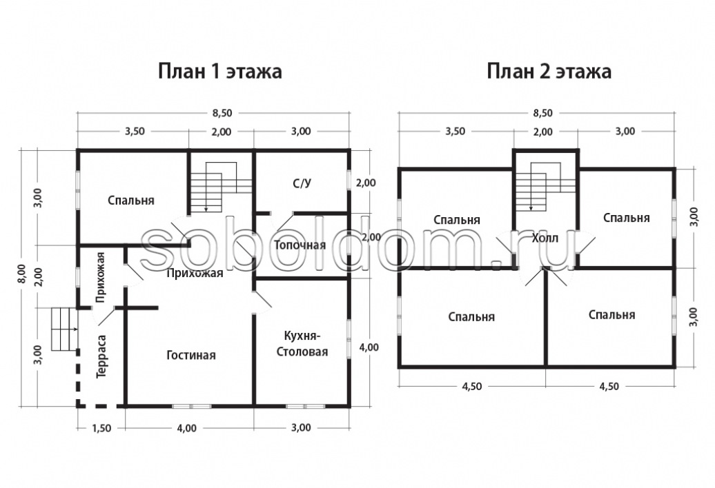 Каркасный дом К-131, 8x8,5 м.