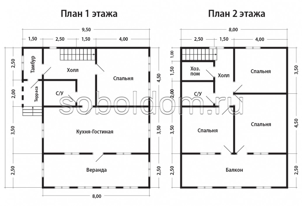 Каркасный дом К-140, 9,5x10,5 м.