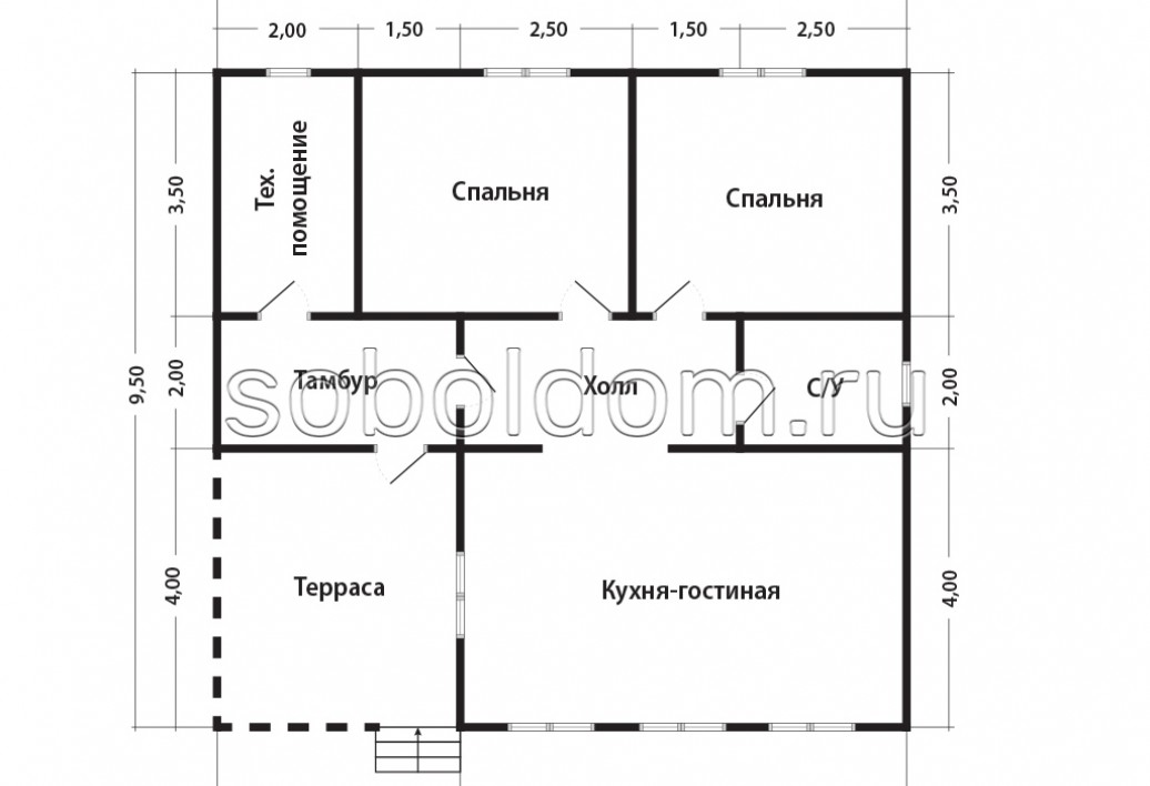 Дом из сухого бруса Д-134, 10x9,5 м.