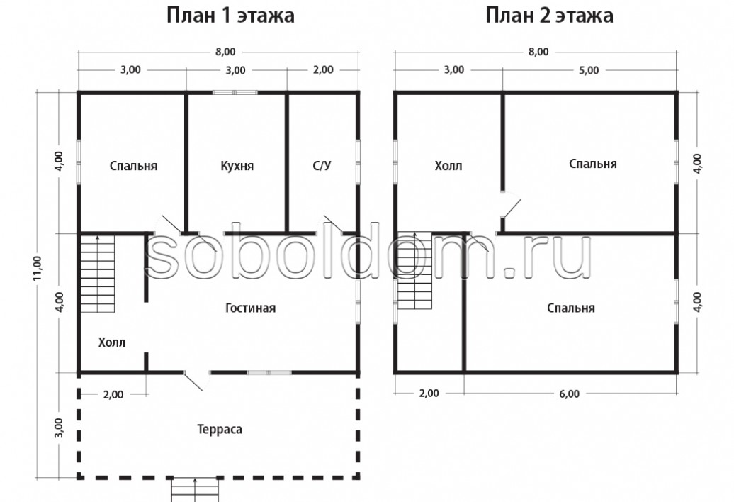 Дом из сухого бруса Д-136, 8x11 м.