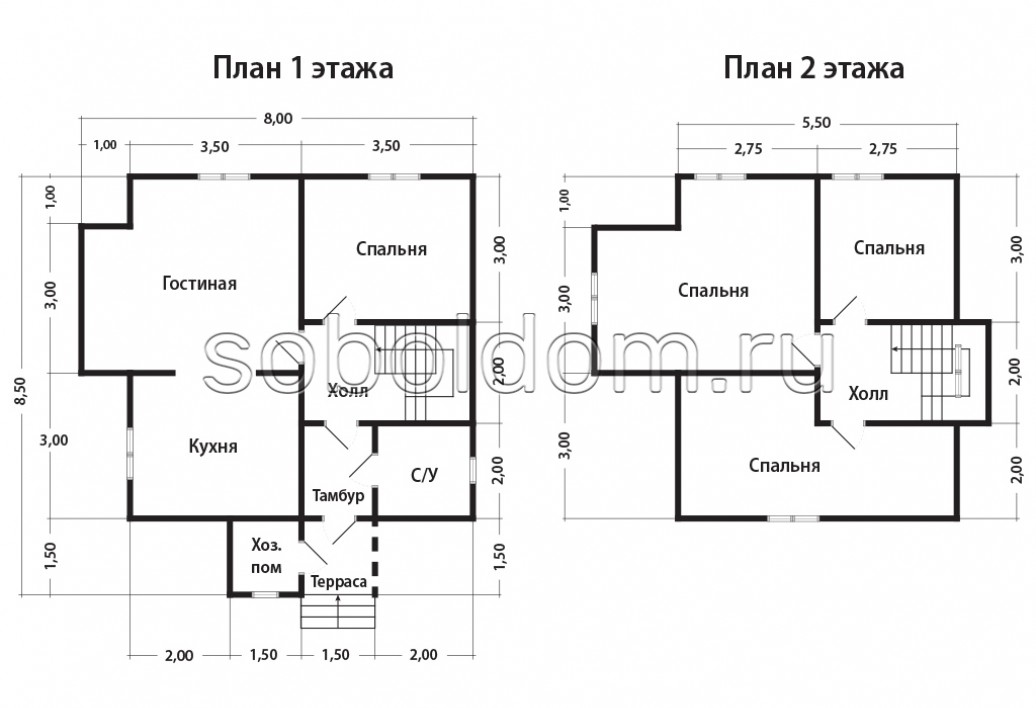 Дом из сухого бруса Д-139, 8x8,5 м.