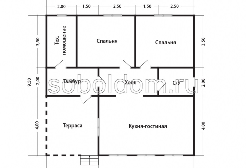 Дом из бруса Д-134, 10x9,5 м.