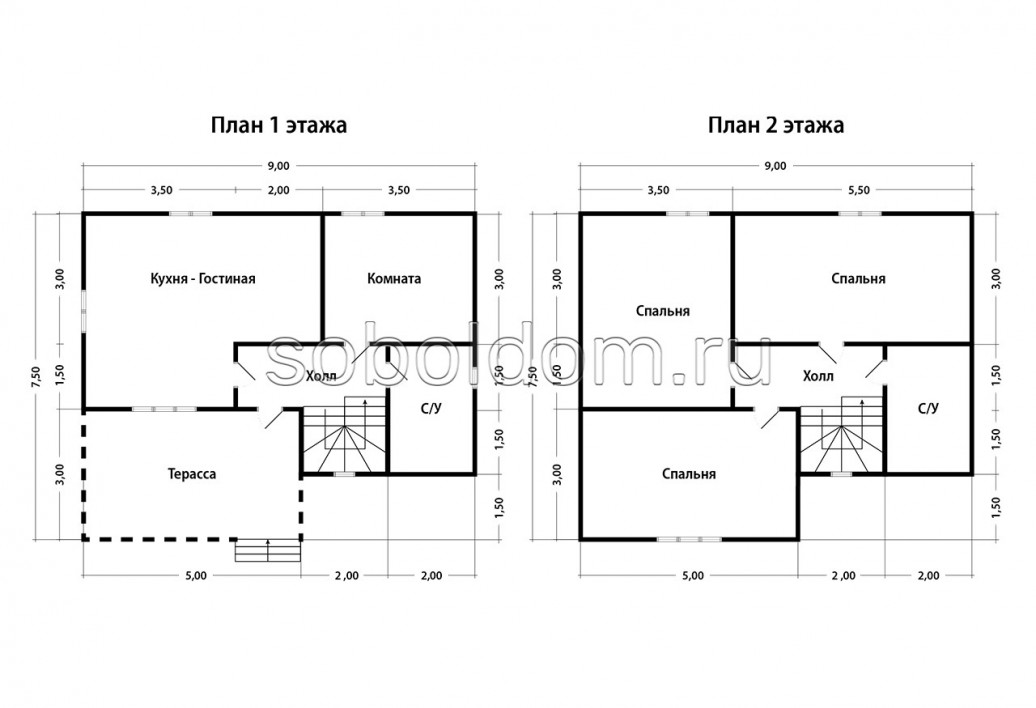 Дом из сухого бруса Д-159, 7,5х9 м.