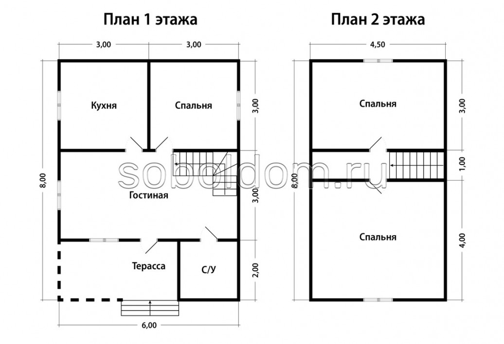 Дом из сухого бруса Д-142, 6x8 м.