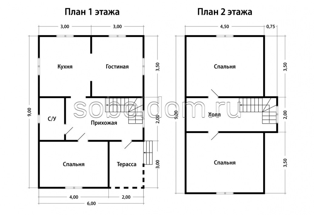 Каркасный дом К-143, 6х9 м.