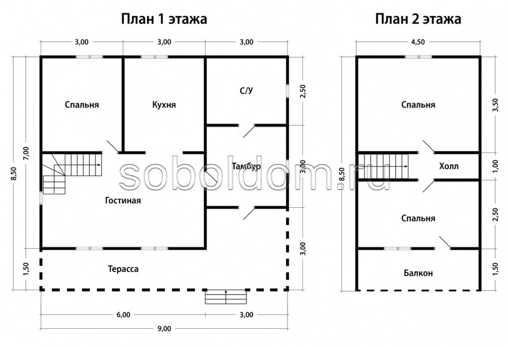 Каркасный дом К-148, 8,5х9 м.