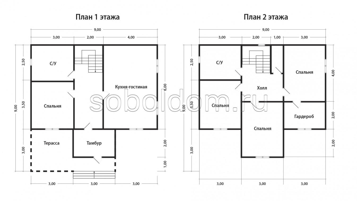 Каркасный дом К-4, 9х9 м.