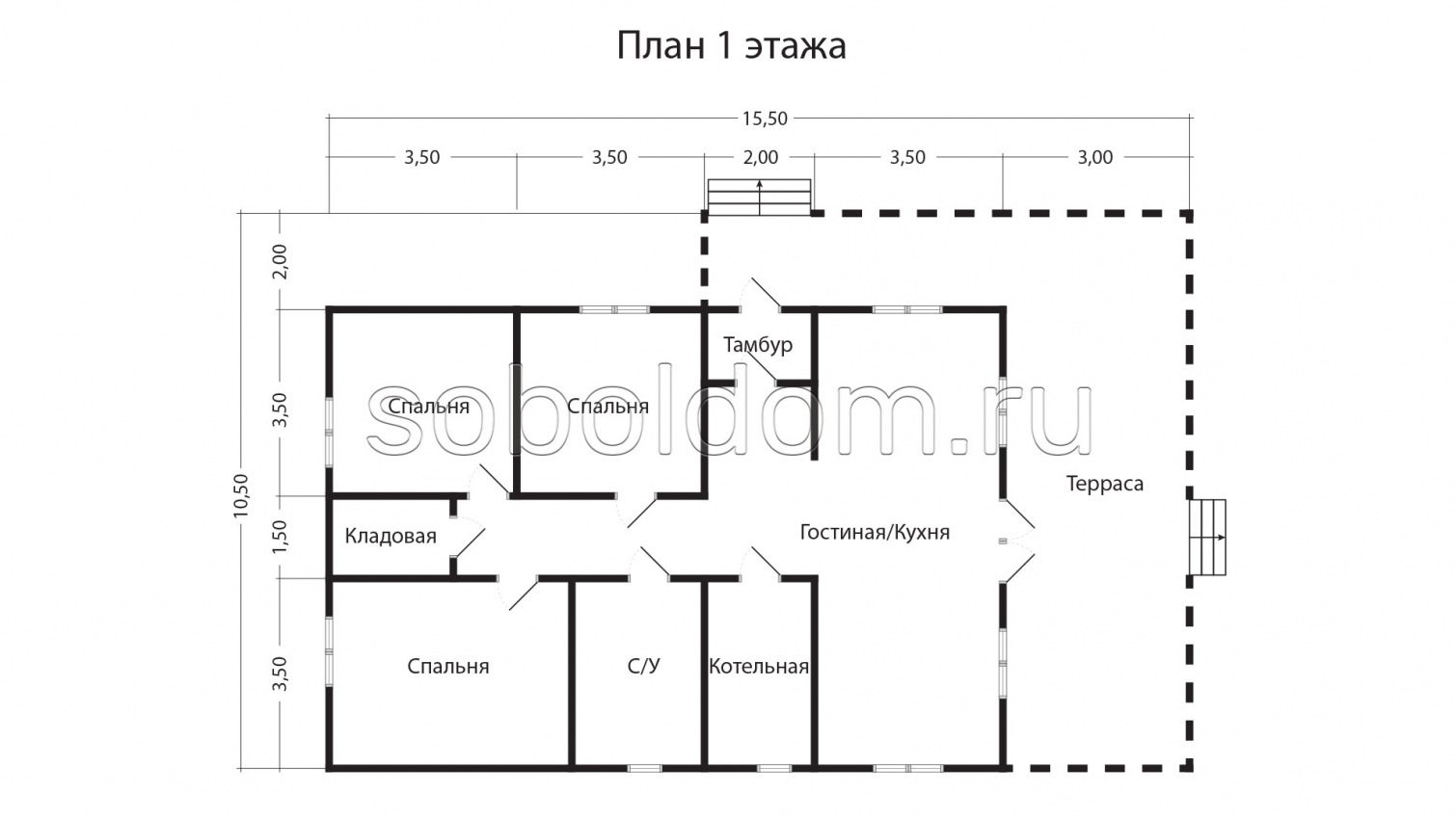 Каркасный дом К-178, 10,5х15,5 м.