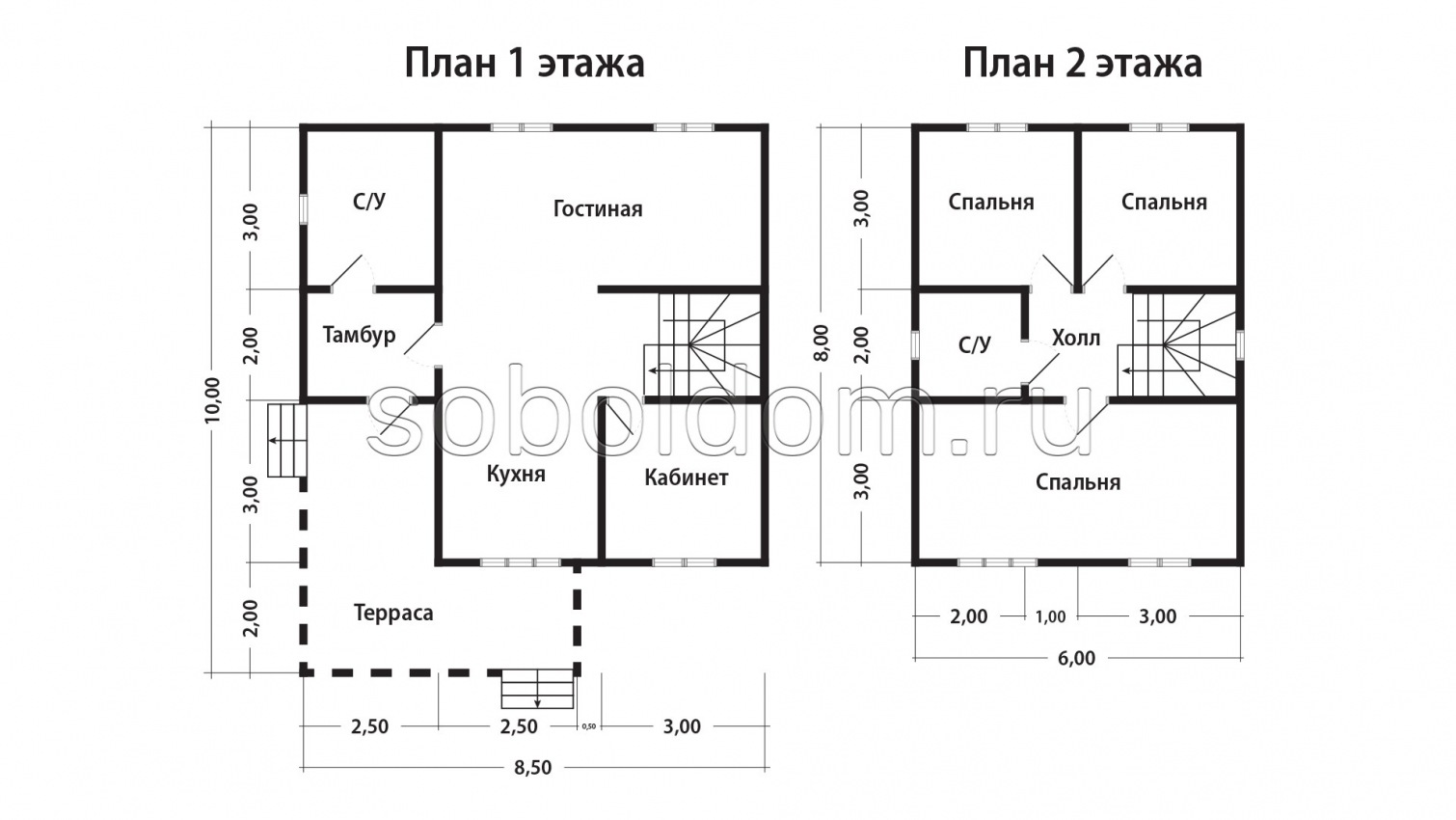 Дом из бруса Д-43, 10x8,5 м.