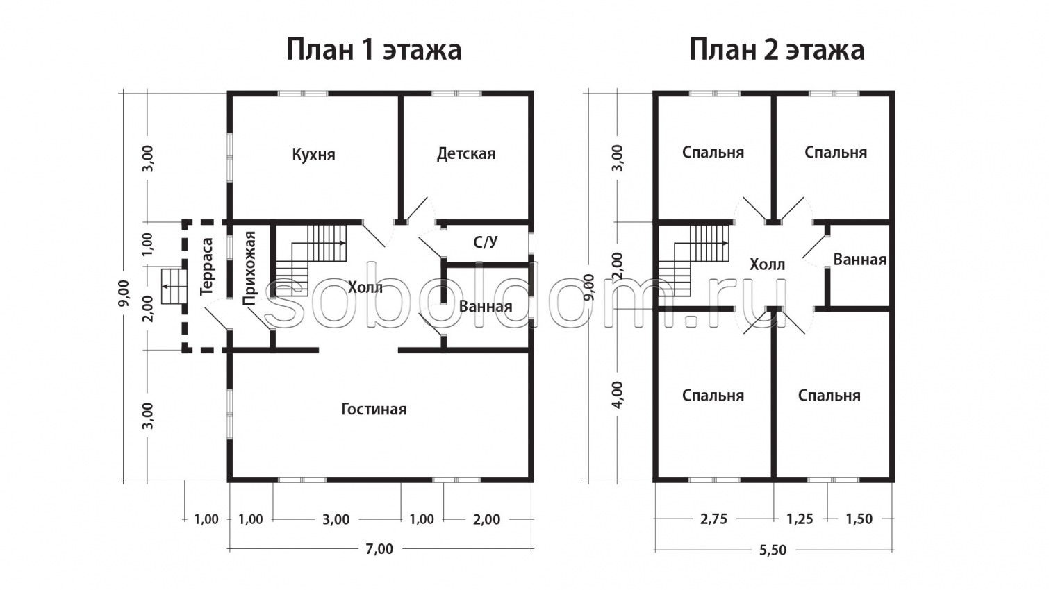 Дом из бруса Д-49, 9x7 м.