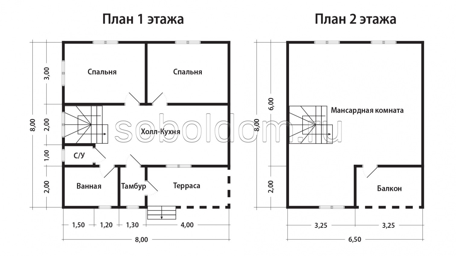 Дом из бруса Д-60, 8x8 м.