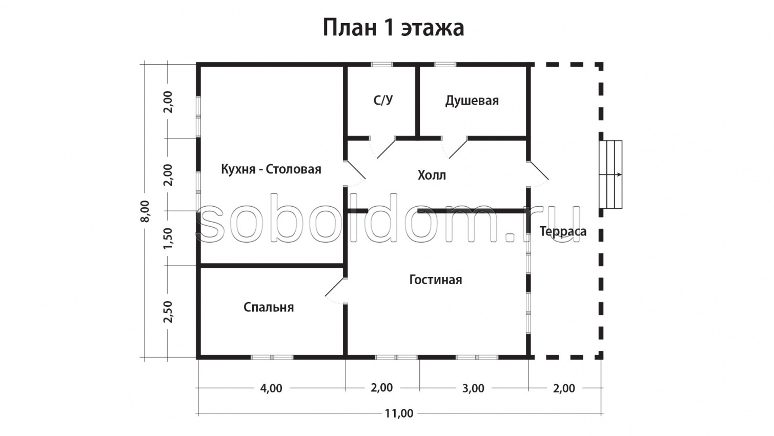 Каркасный дом К-70, 8x11 м.