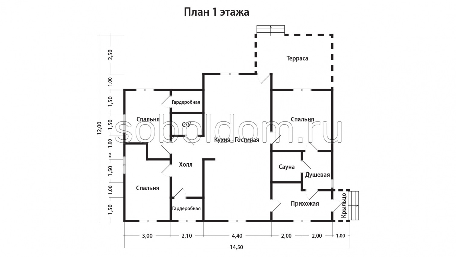 Каркасный дом К-71, 12x14,5 м.