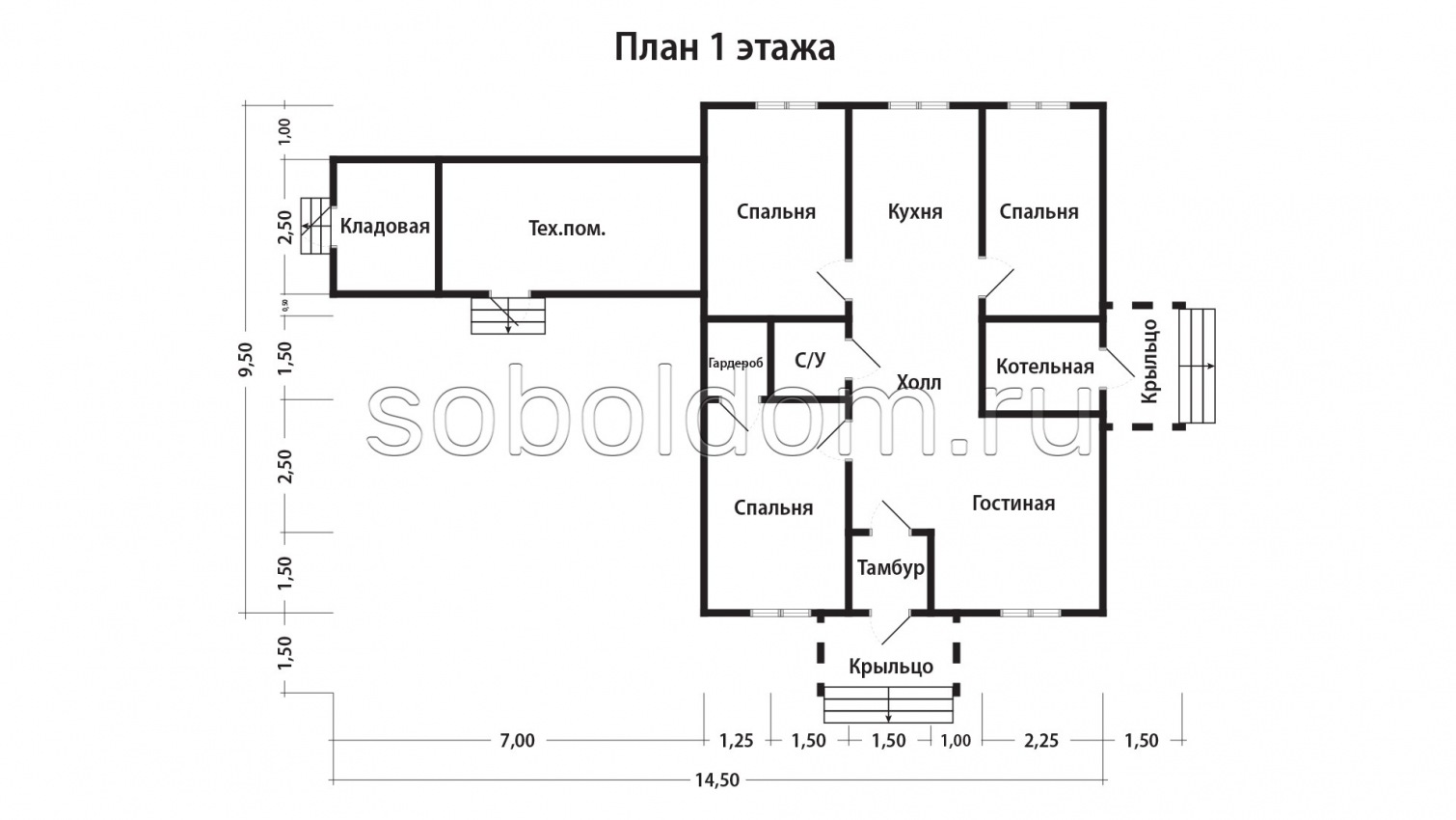 Дом из сухого бруса Д-73, 14,5x9,5 м.