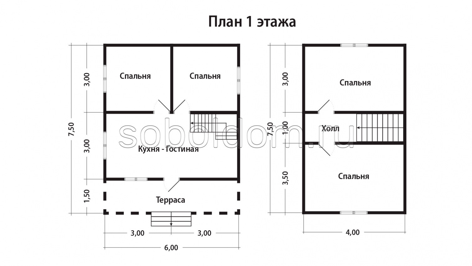 Дом из сухого бруса Д-105, 7,5x6 м.