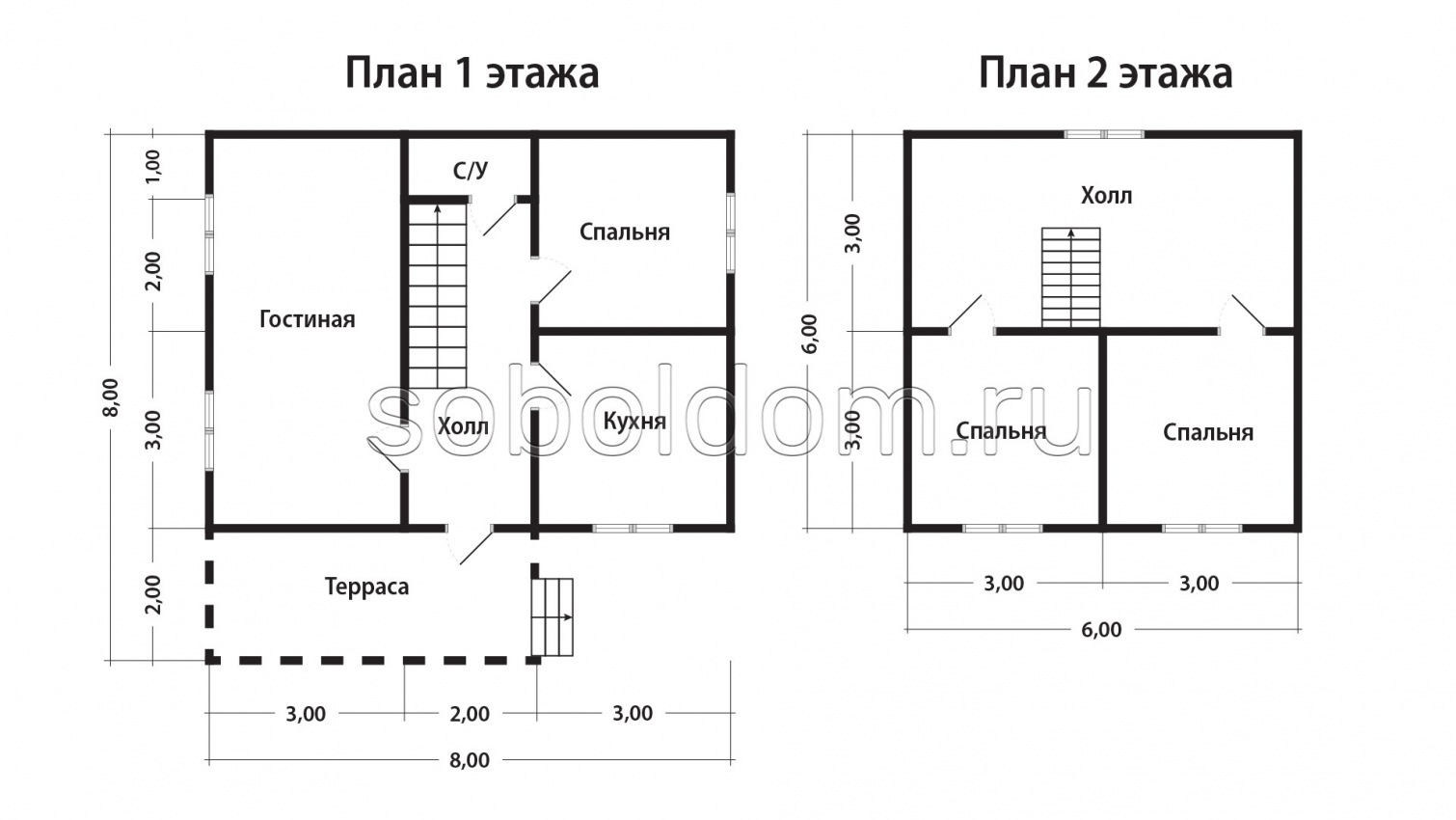 Дом из сухого бруса Д-112, 8x8 м.