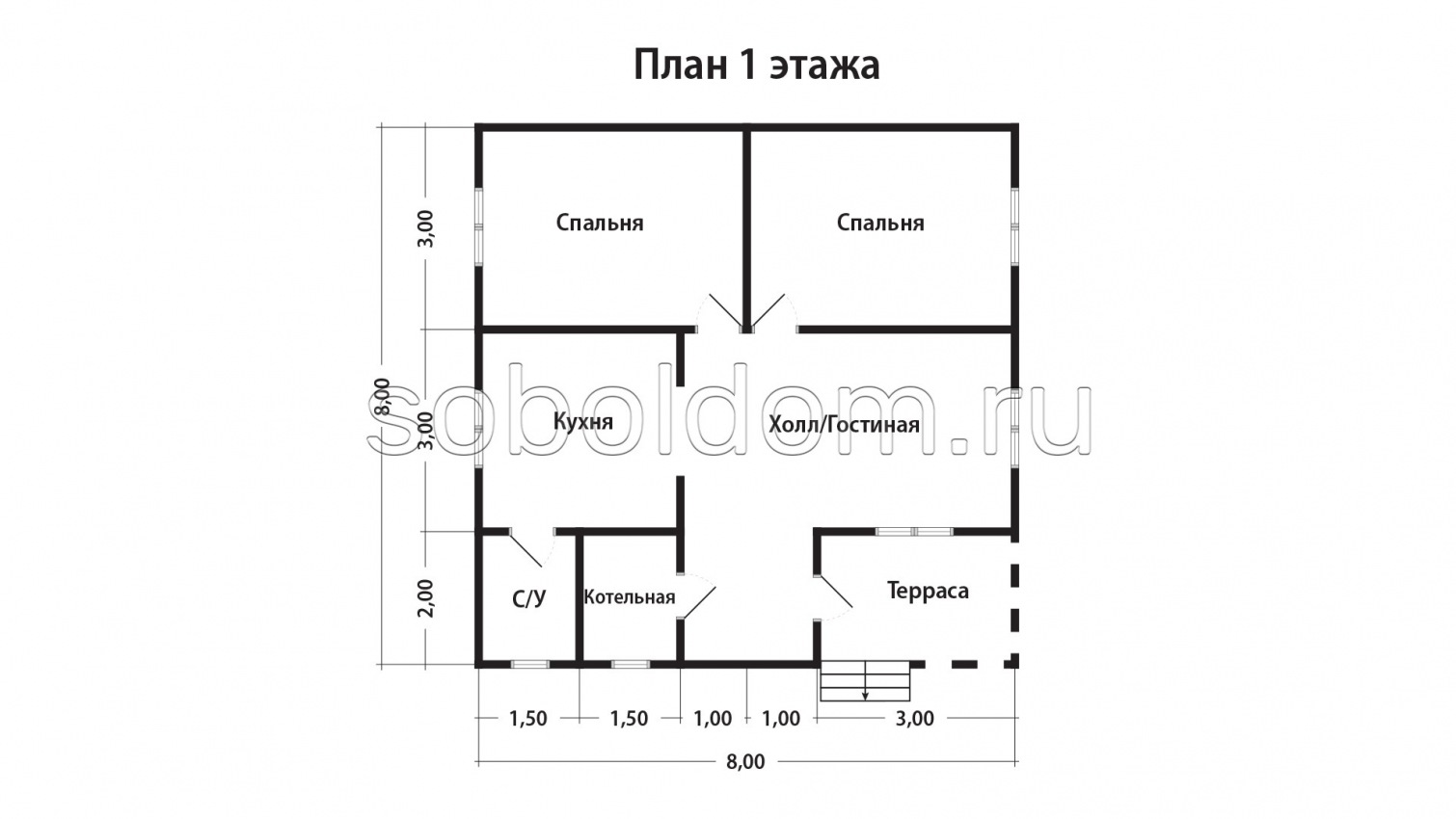 Каркасный дом К-114, 8x8 м.