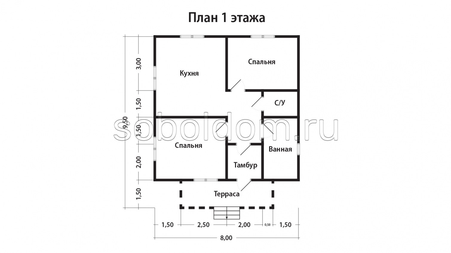 Каркасный дом К-116, 8x9,5 м.