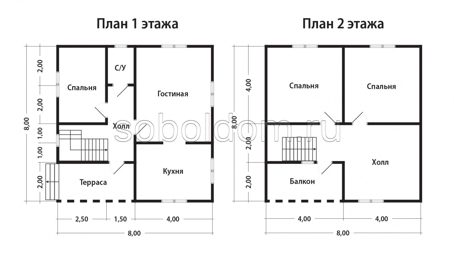 Каркасный дом К-117, 8x8 м.