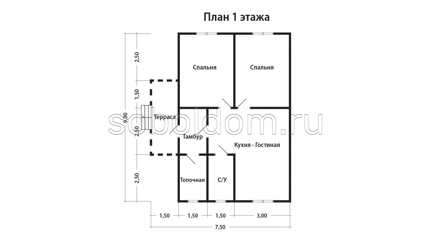 Каркасный дом К-119, 7,5x9 м.