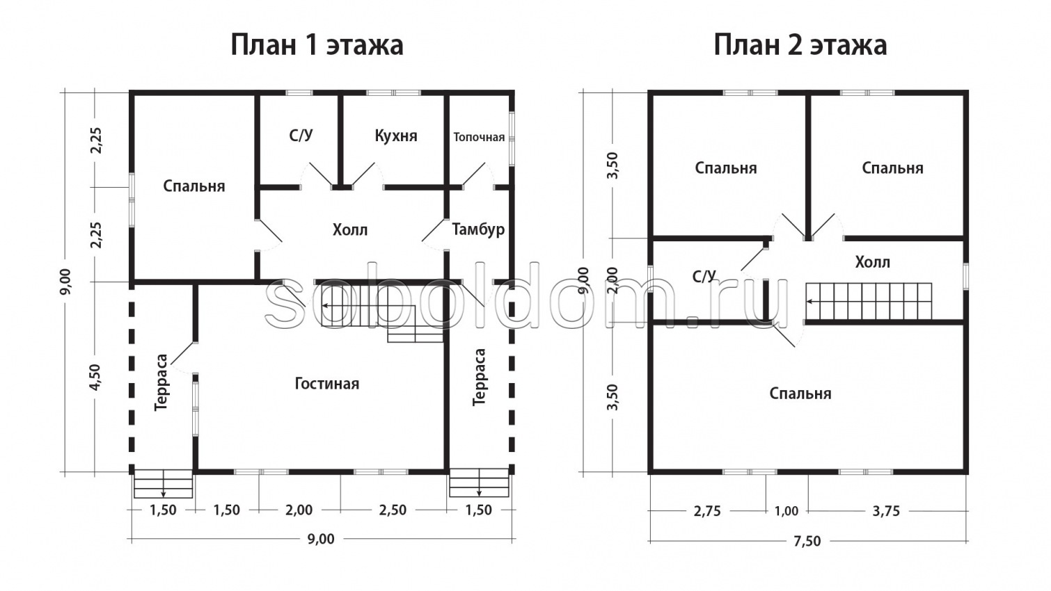 Каркасный дом К-120, 9x9 м.