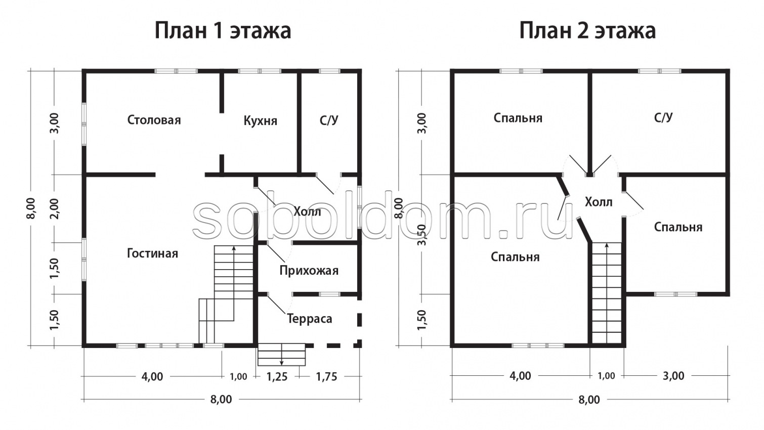 Дом из бруса Д-124, 8x8 м.