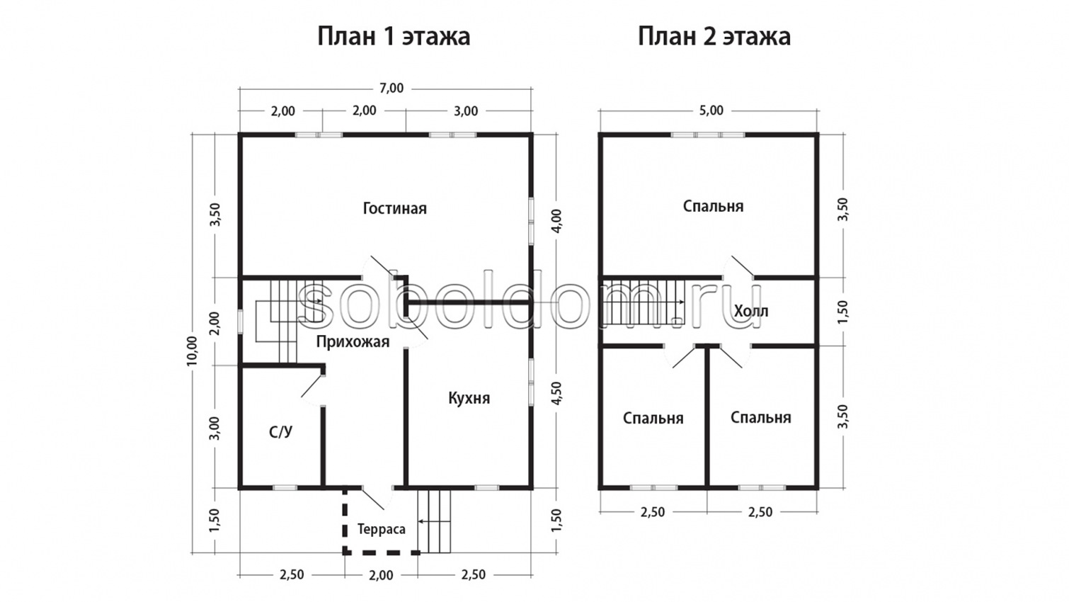 Дом из бруса Д-130, 7x10 м.