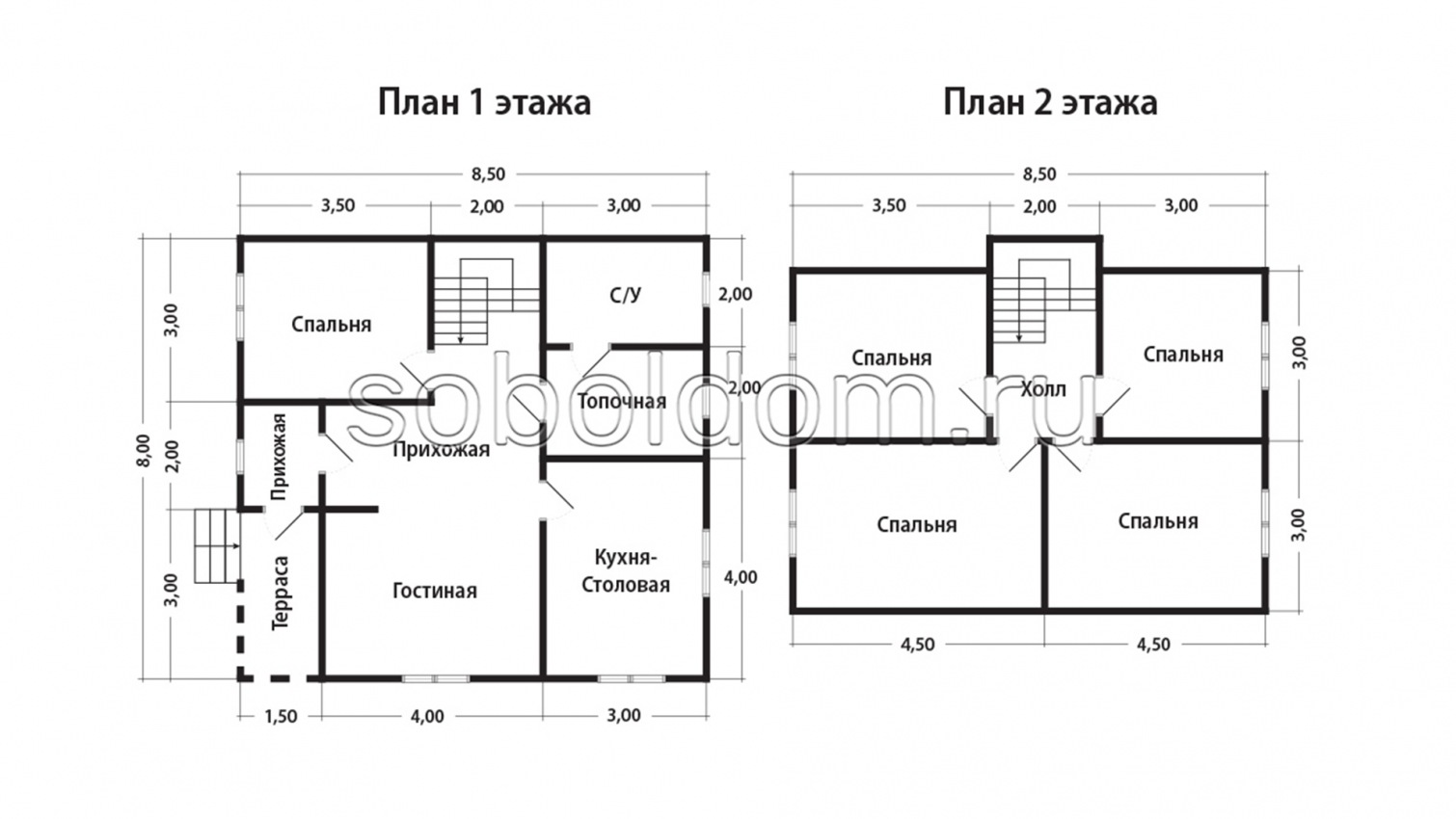 Дом из сухого бруса Д-131, 8,5x8 м.