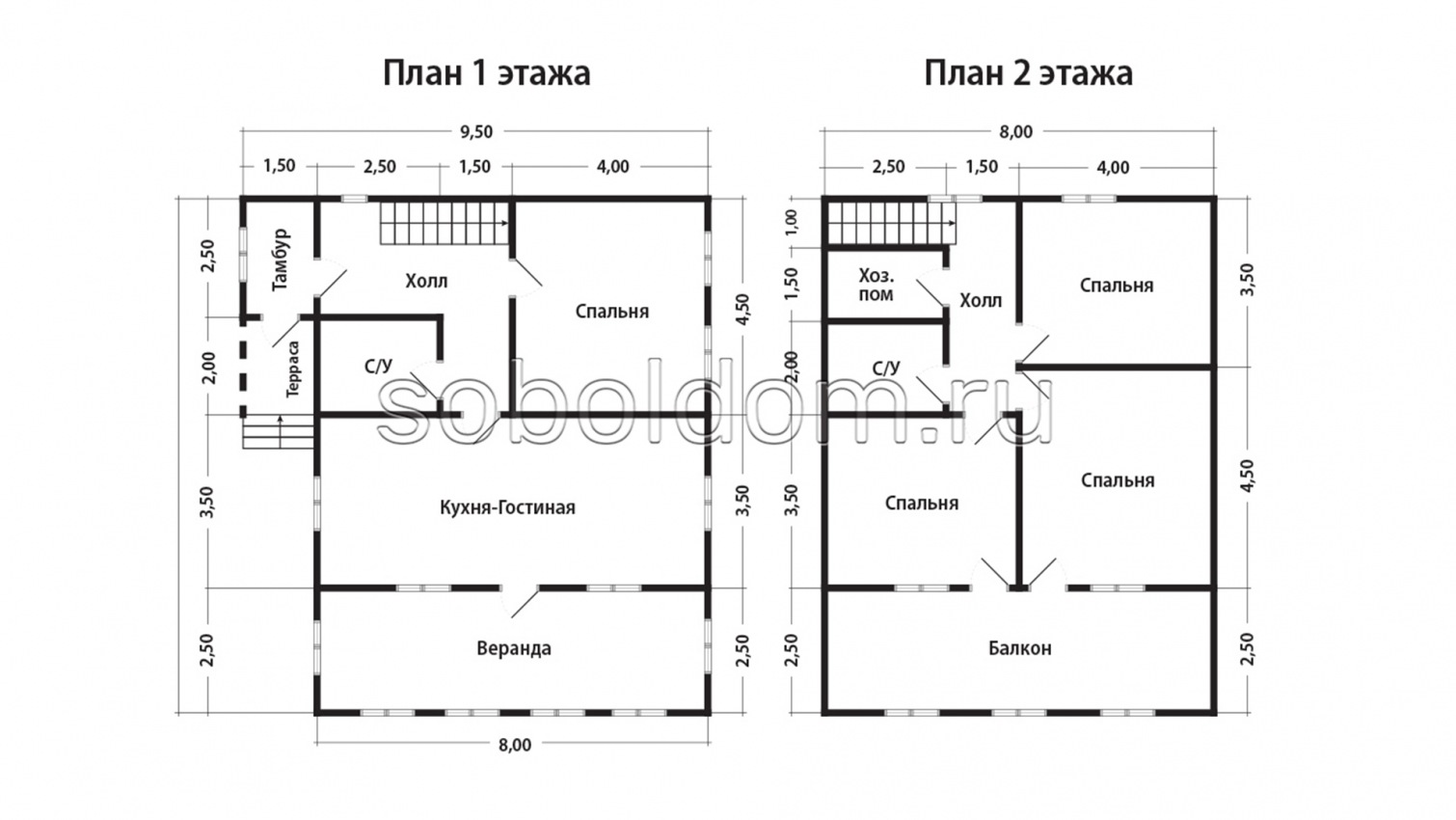 Дом из бруса Д-140, 9,5x10,5 м.