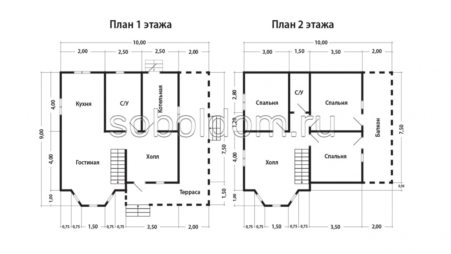 Дом из сухого бруса Д-141, 10x9 м.