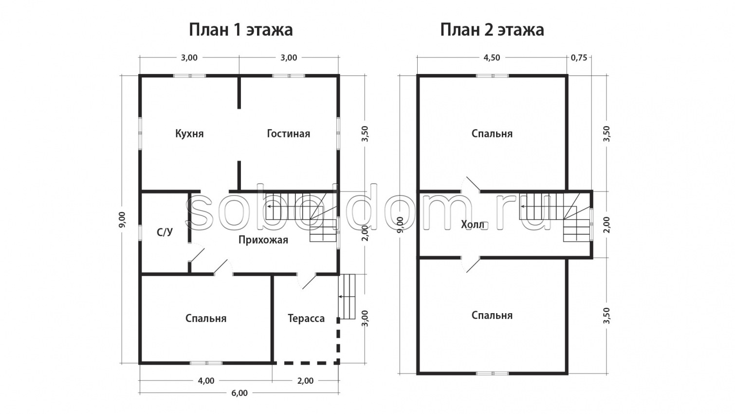 Дом из бруса Д-143, 6х9 м.
