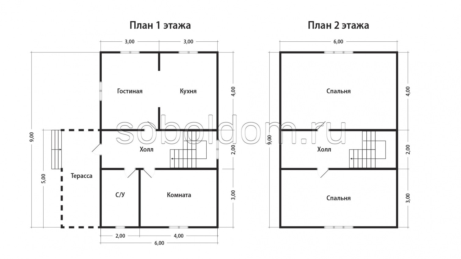 Дом из бруса Д-144, 6х9 м.