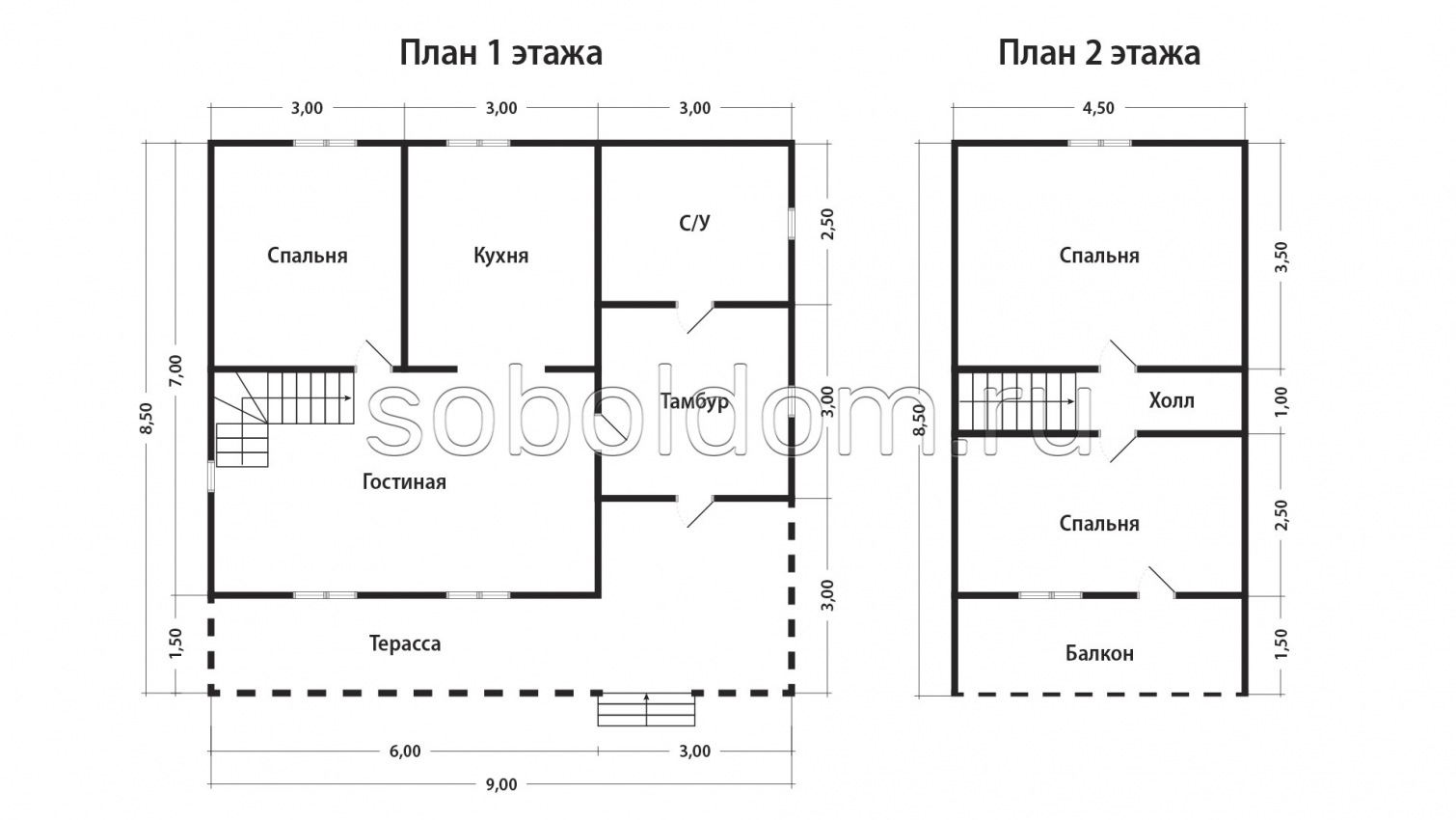 Каркасный дом К-148, 8,5х9 м.