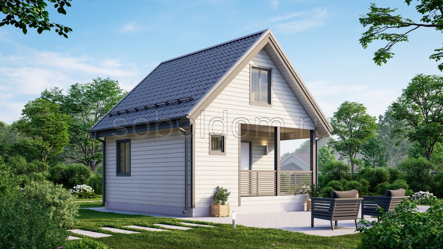 Каркасная баня К-19, 6x6 м.