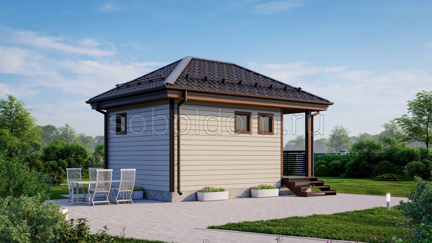 Баня из сухого бруса Б-24, 6x4 м.