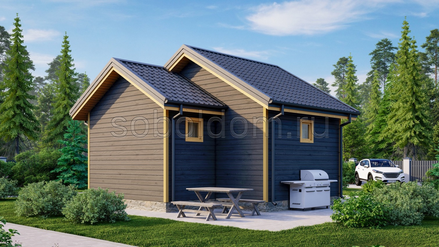 Баня из бруса Б-26, 6x6 м.