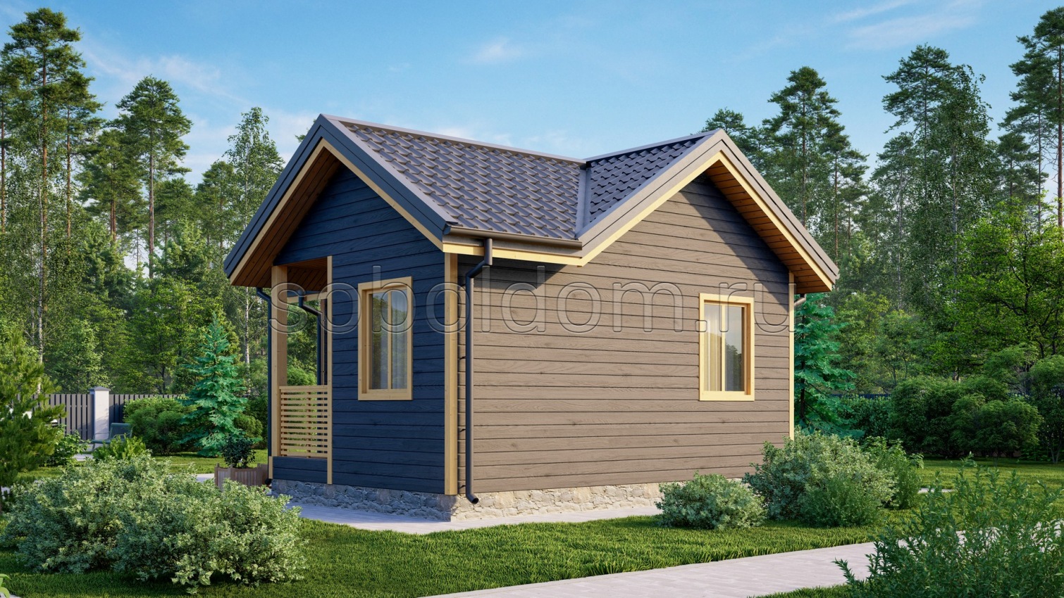 Каркасная баня К-08, 6x6 м.