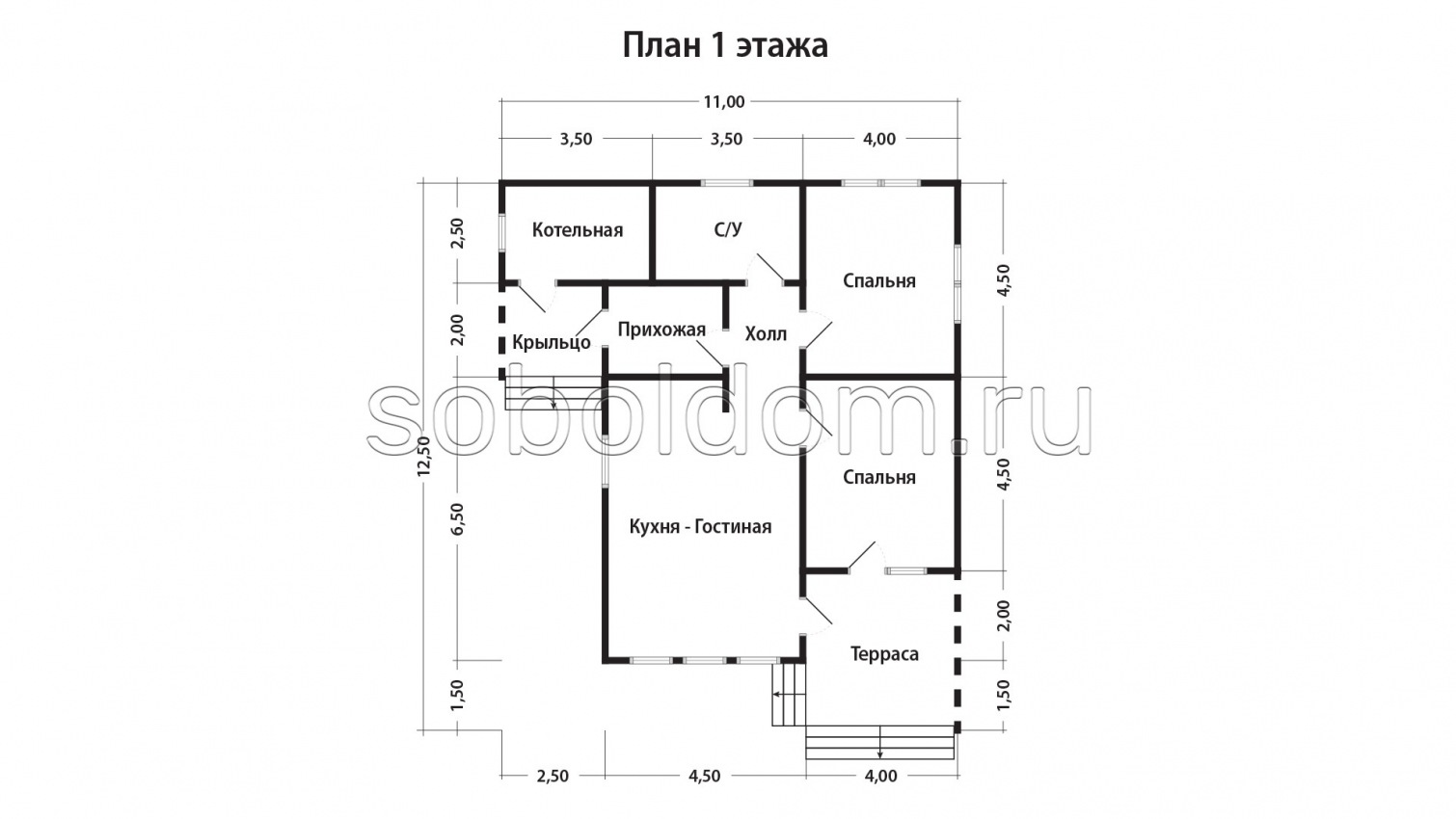 Каркасный дом К-259, 11х11 м.