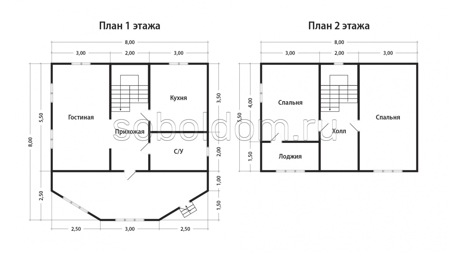 Каркасный дом К-26, 8х8 м.