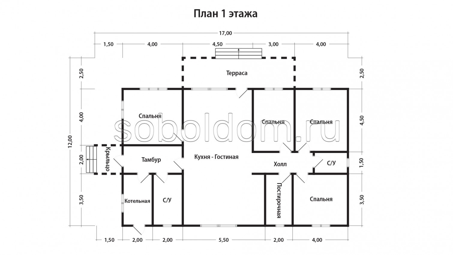 Каркасный дом К-260, 12х17 м.