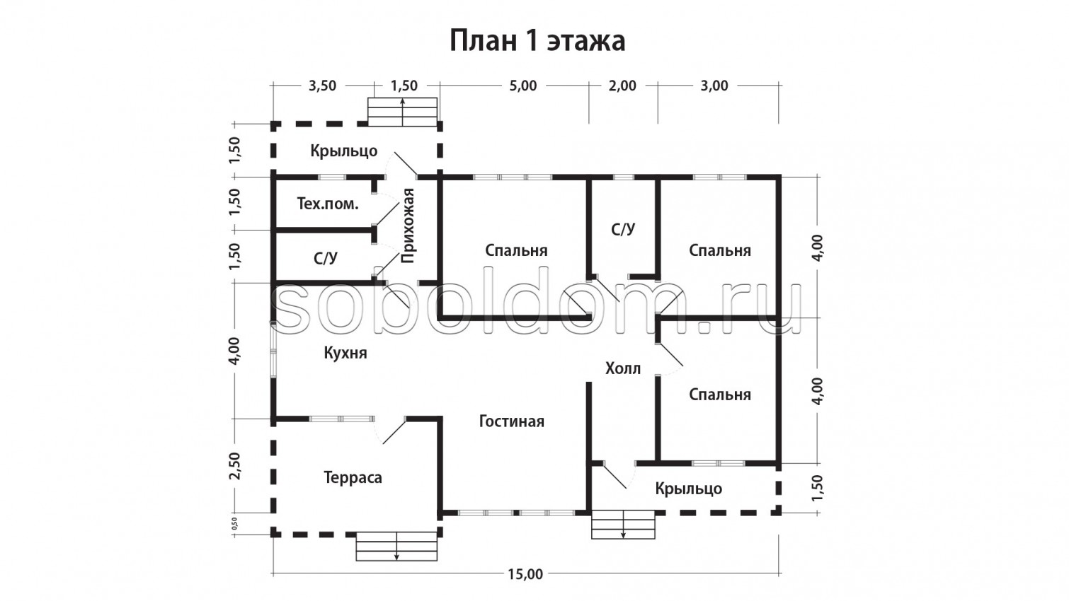 Каркасный дом К-262, 9,5х15 м.