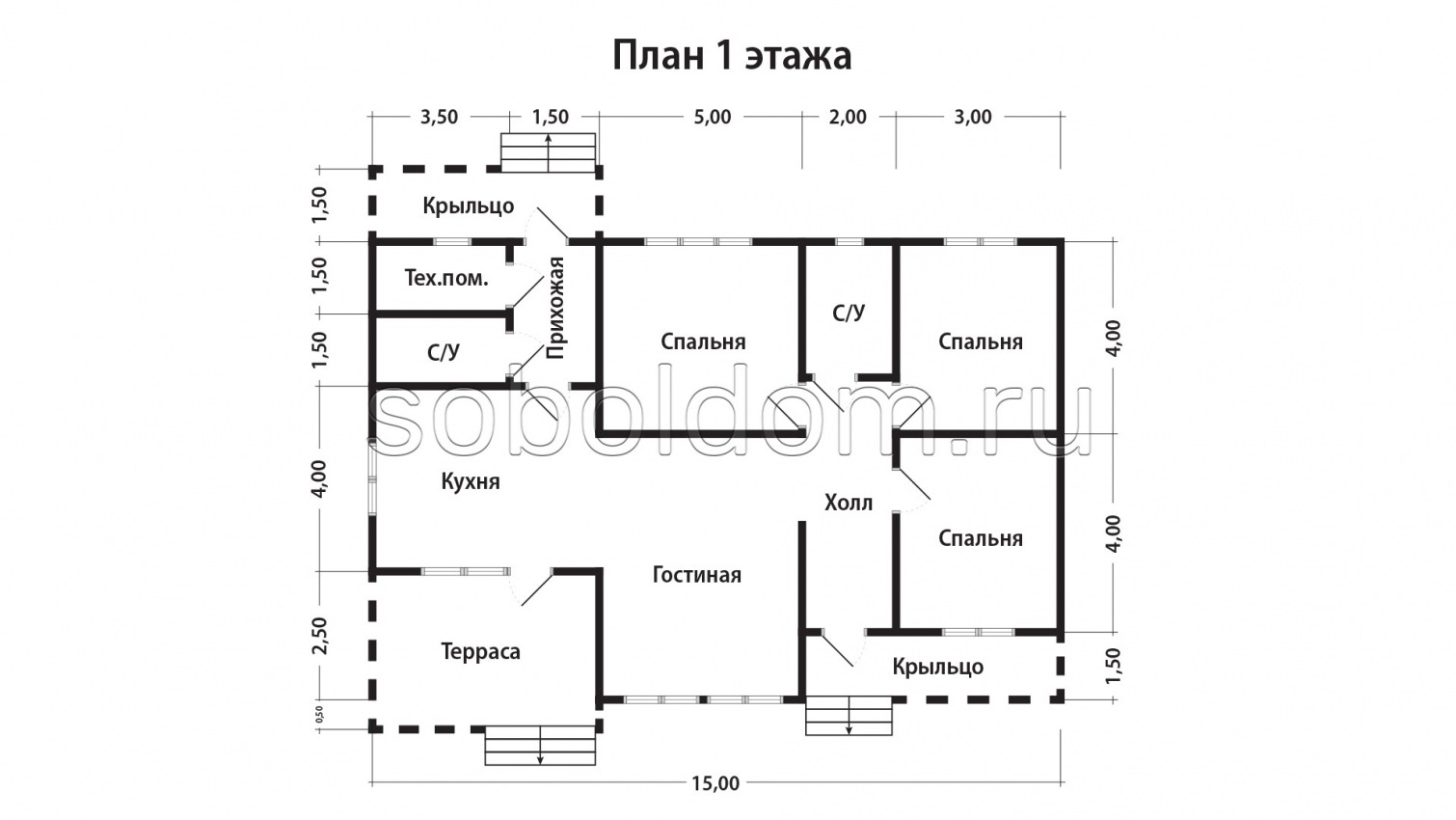 Дом из бруса Д-262, 9,5х15 м.