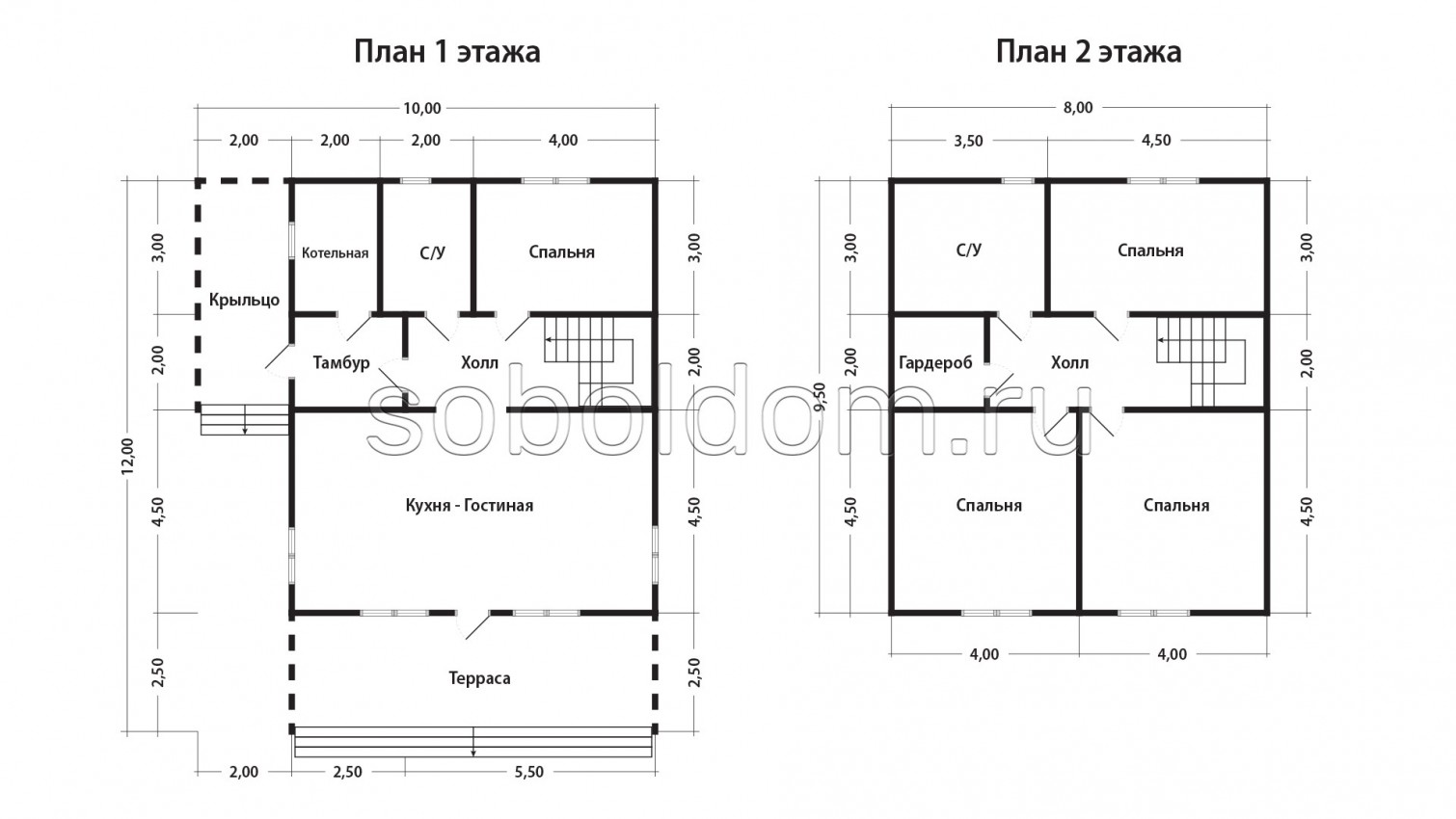 Каркасный дом К-265, 8х9,5 м.