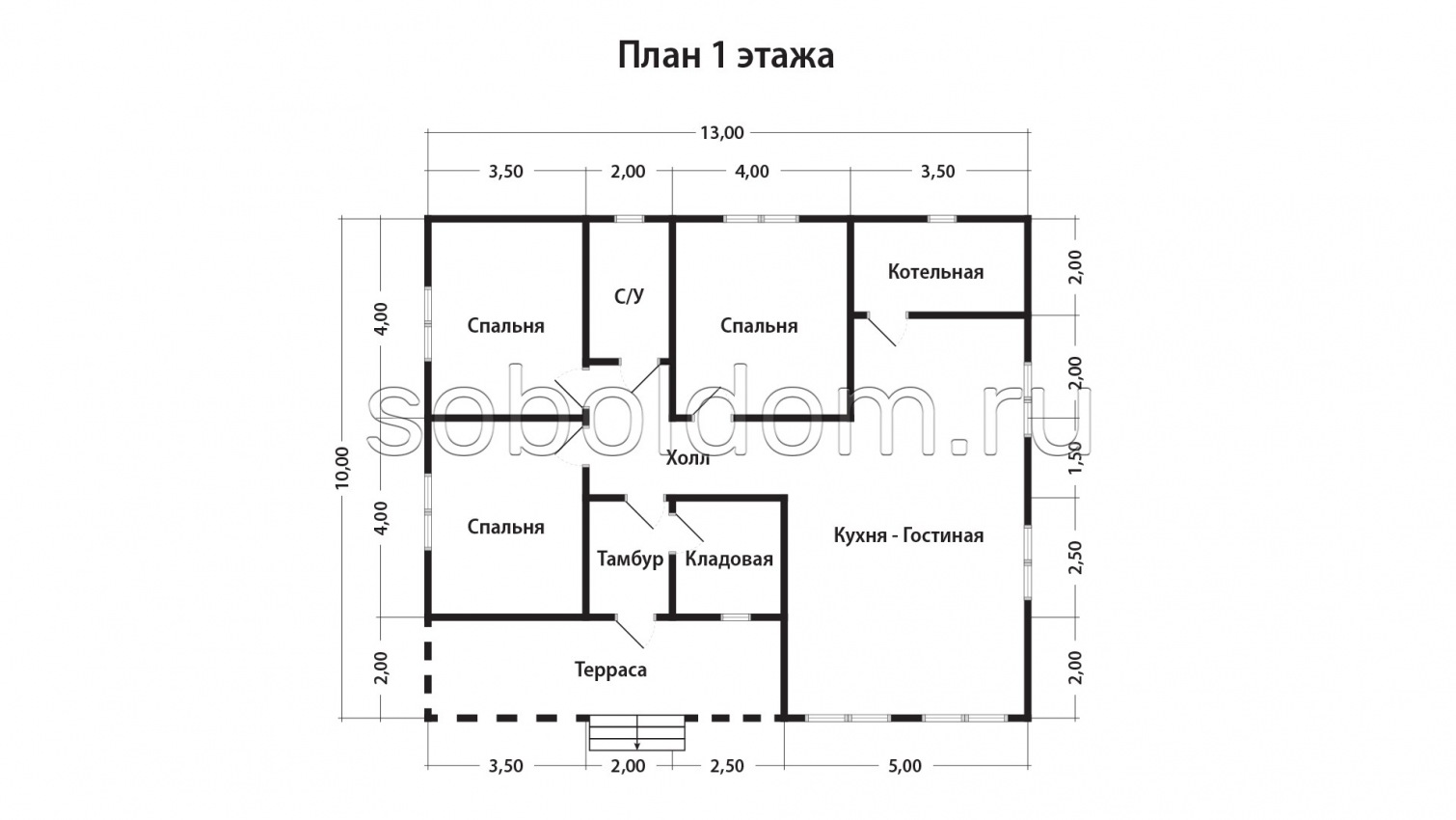 Дом из бруса Д-267, 10х13 м.