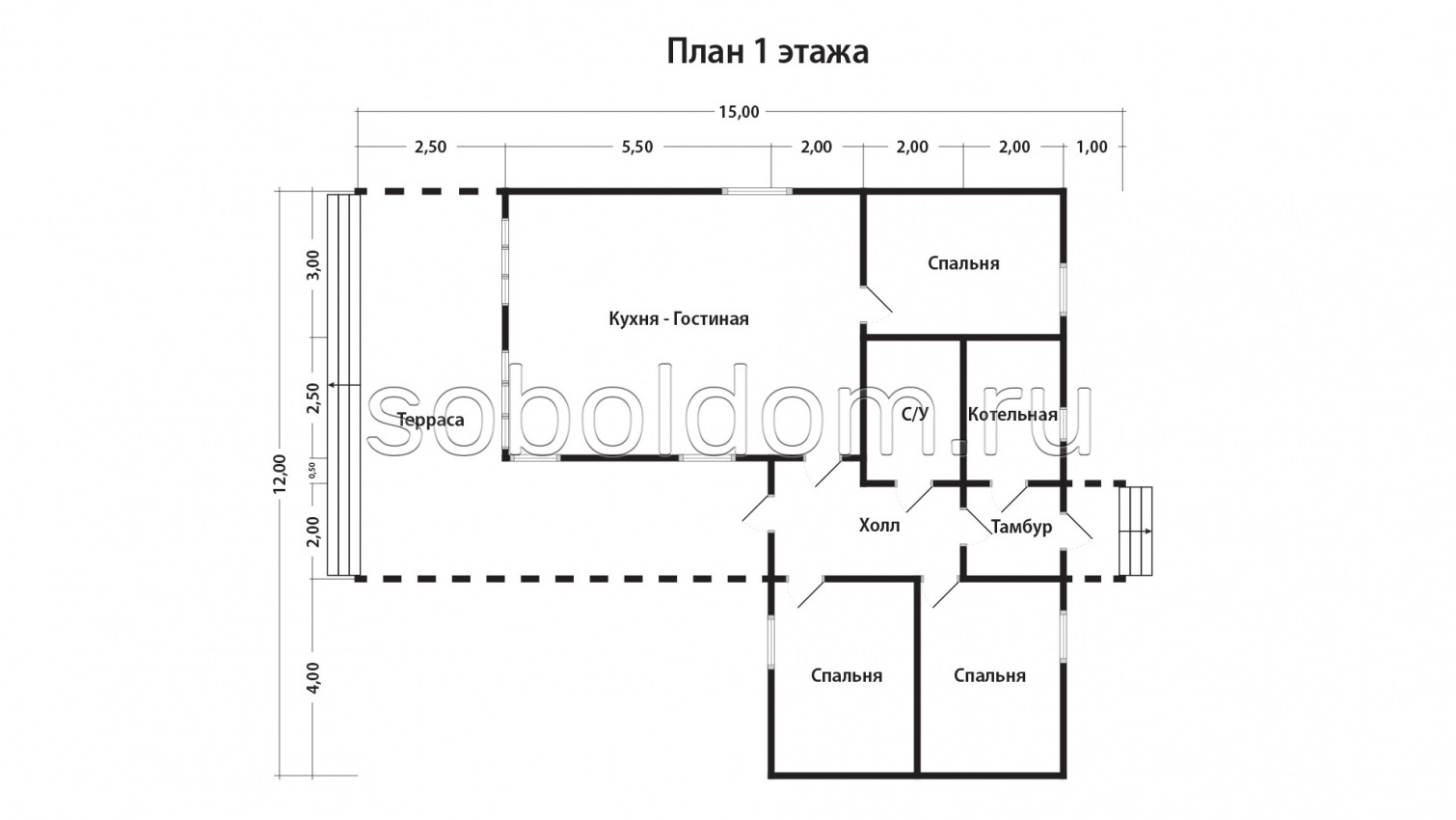 Каркасный дом К-268, 12х15 м.