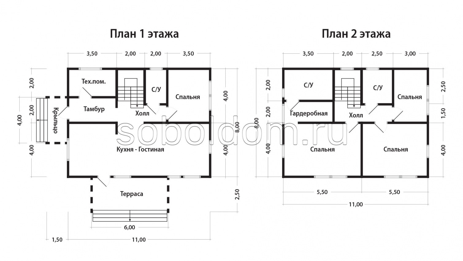 Каркасный дом К-269, 8х11 м.