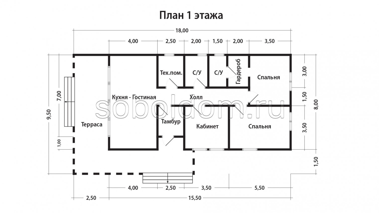 Каркасный дом К-270, 8х18 м.