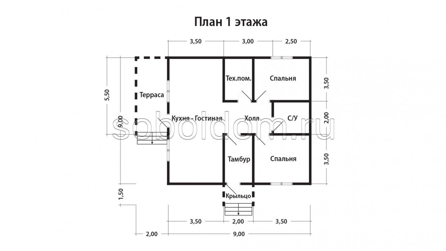 Каркасный дом К-271, 9х9 м.