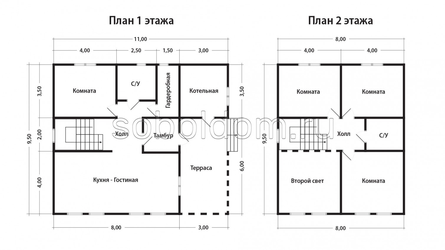 Каркасный дом К-273, 9,5х11 м.